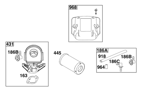 Air Cleaner Group Diagram and Parts List for 40N877-0070-B5  Briggs and Stratton Engine